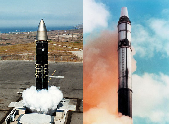 Две наиболее известные тяжелые МБР — LGM-118 «Peacekeeper»/МХ (США) слева, и Р-36М (СССР) справа