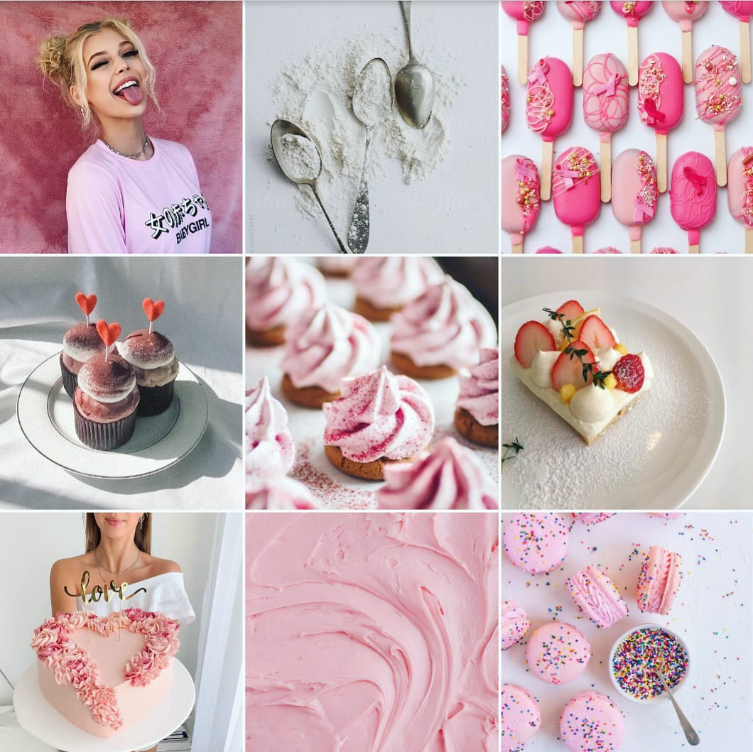 Концепция ленты из референсов для аккаунта с десертами