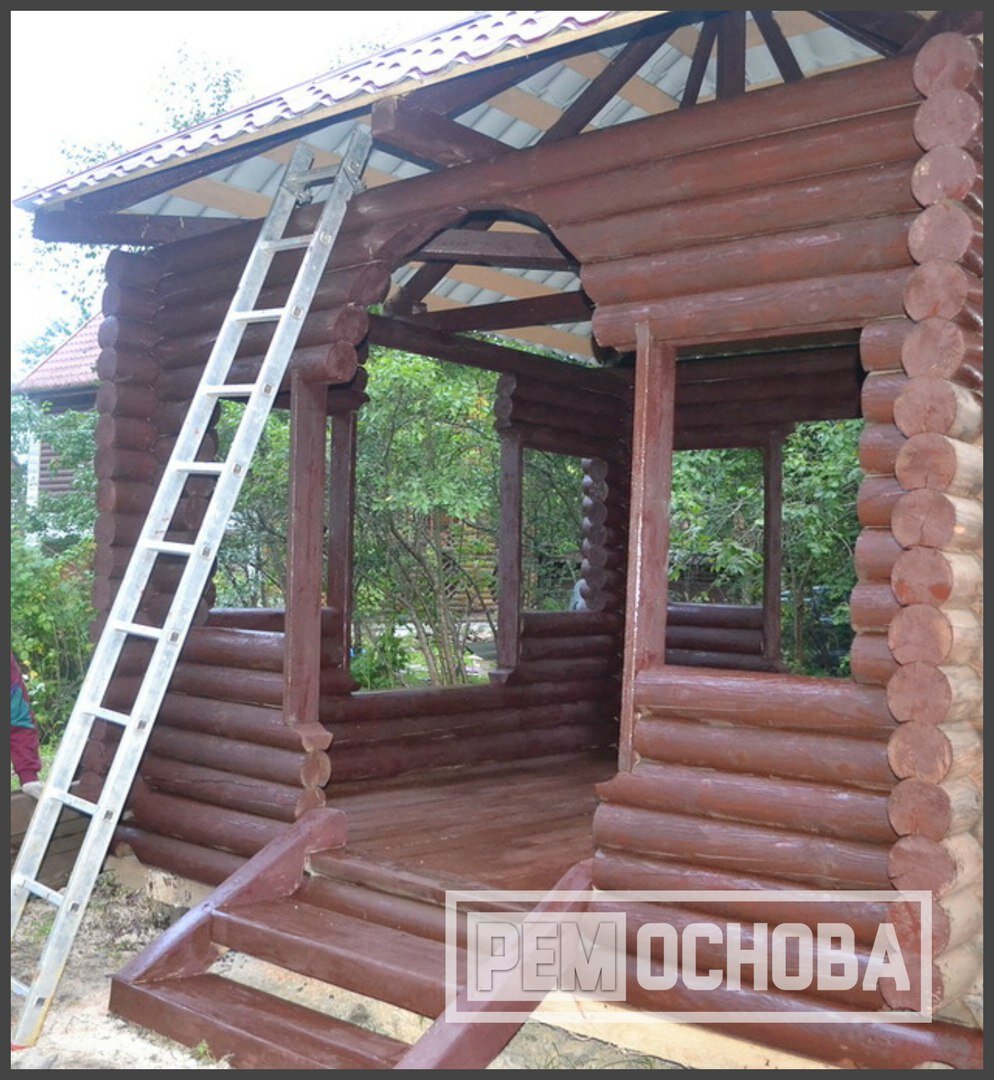 Сборка беседки из оцилиндрованного бревна в СНТ "Большие пороги"