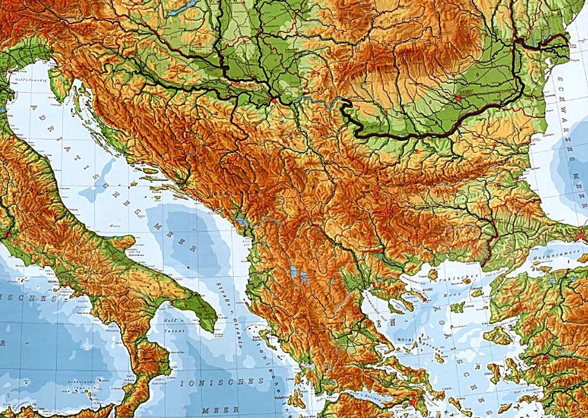 Балканы физическая карта