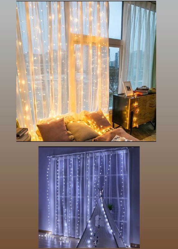 Огоньки есть разных размеров, режим регулируется с помощью подключения по блютузу к телефону.