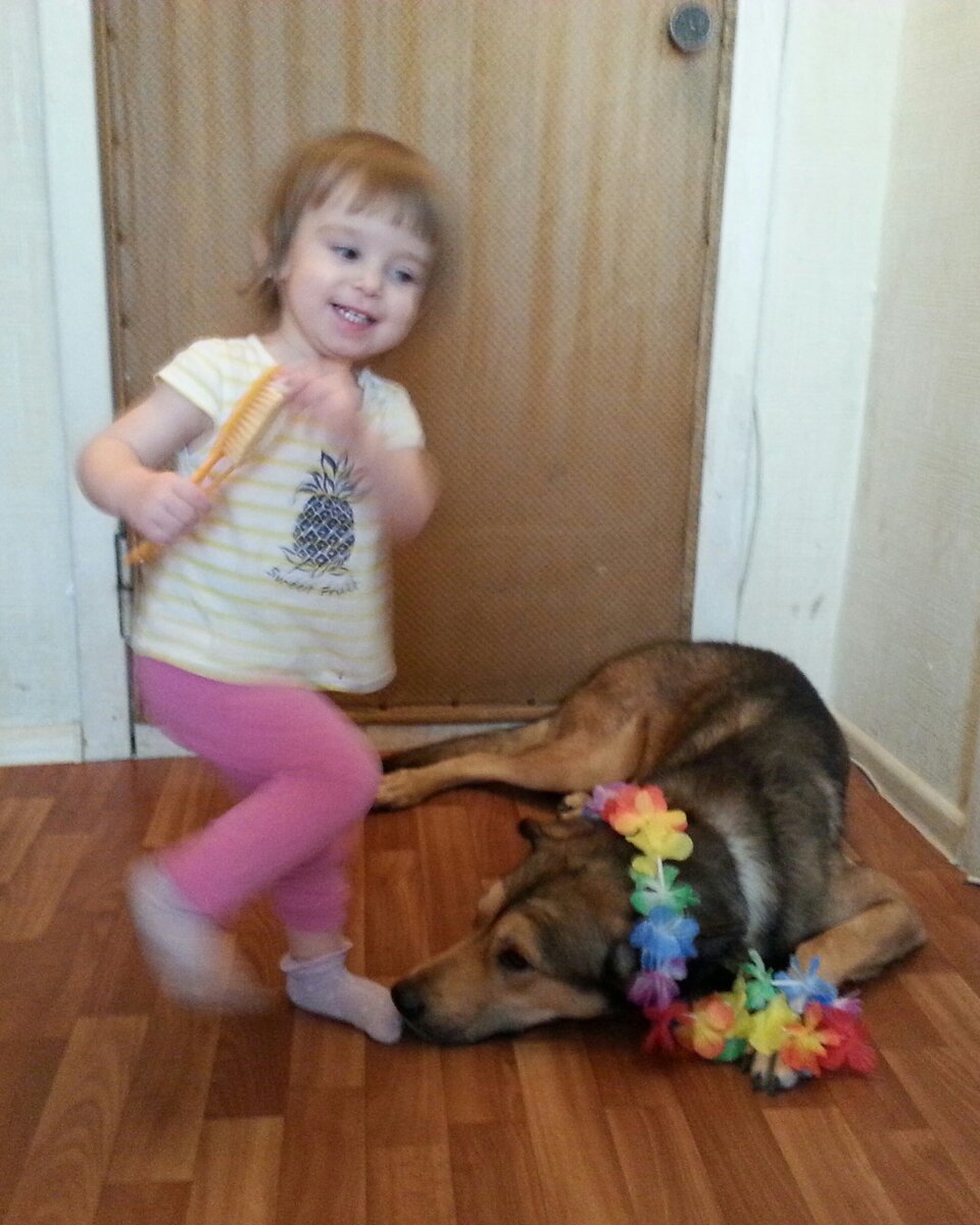 Гавайская вечеринка с собакой, пока мама варит суп))