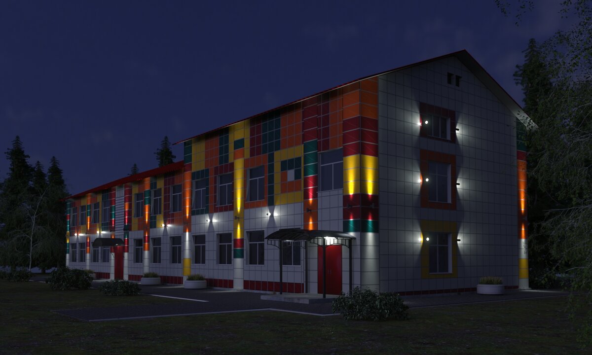 Архитектурная (фасадная) светодиодная подсветка детского сада (проект). При копировании фото, оставлять ссылку на профиль обязательно.