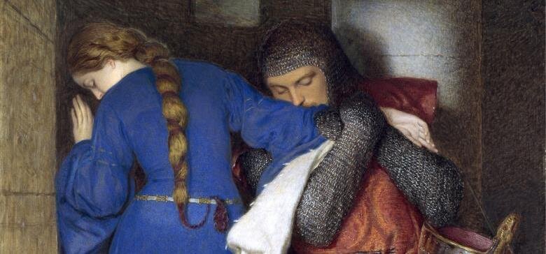 Хеллелилла и Хильдебранд: встреча на лестнице в башне. Фрагмент. Фредерик Уильям Бертон. 1864 г. 