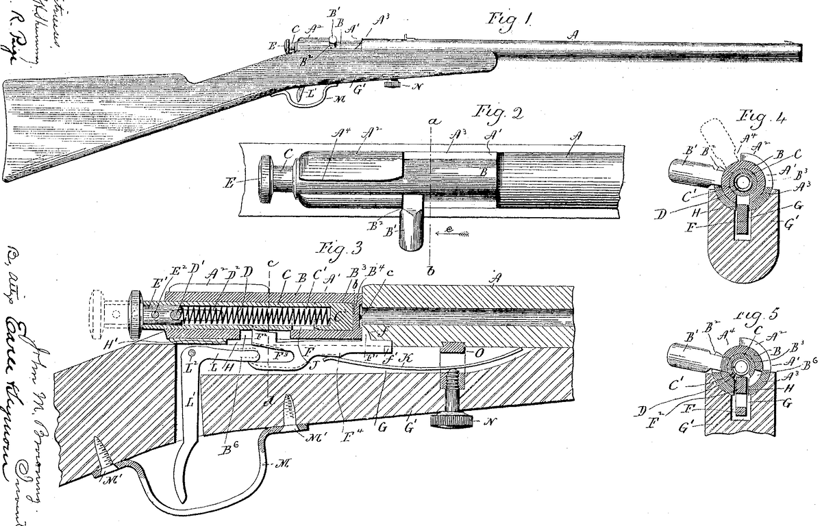 Конструкция винтовки Браунинга (рисунок из патента).