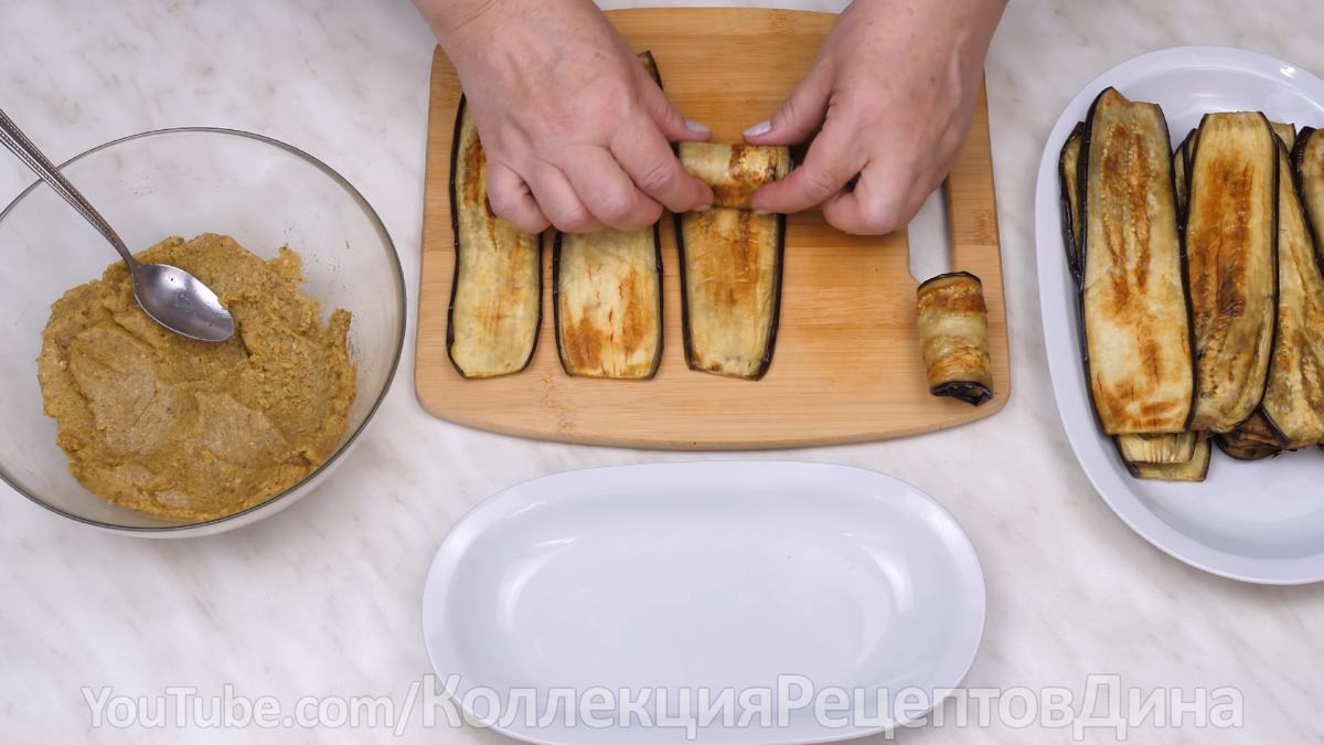 Рулеты из баклажанов с сыром и грецкими орехами