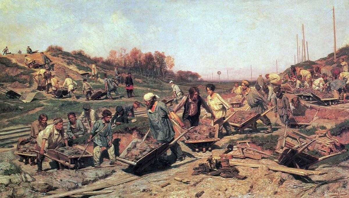 Ремонтные работы, на железной дороге. 1874