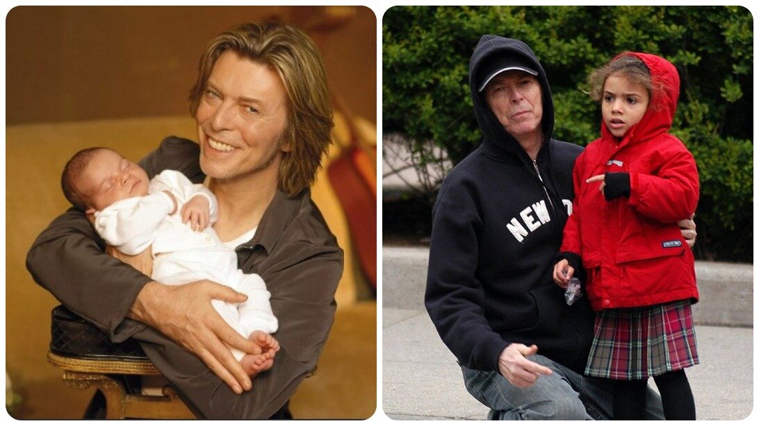 Британский рок-исполнитель, продюсер, звукорежиссер и актер Дэвид Боуи со своей дочерью Александрией Зарой Джонс.