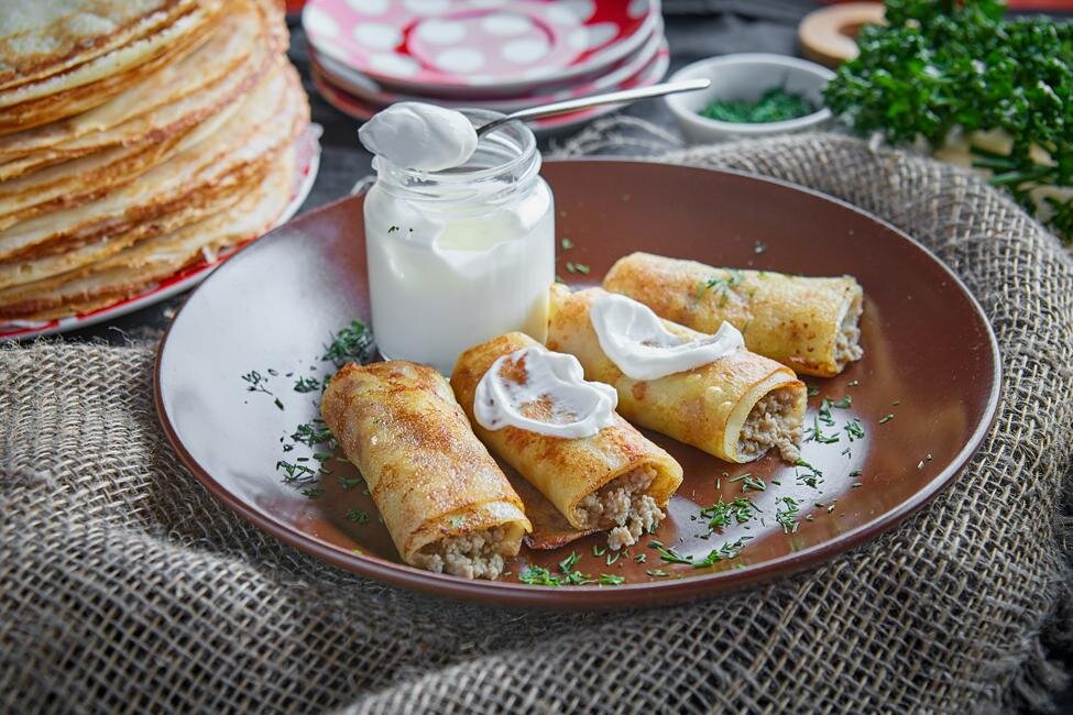 Блинчики с рисом и грибами