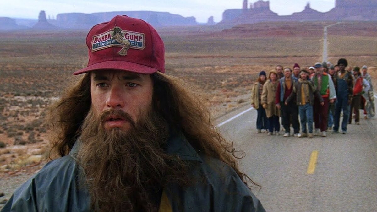 1) Форрест Гамп 1984г.                                                                                                                                    Форрест Гамп — вымышленный персонаж одноименного романа Уинстона Грума и снятого по его мотивам фильма Роберта Земекиса. 
Форрест — парень из штата Алабама с явными признаками умственной отсталости, который в итоге не только зарабатывает миллионы, но и играет в футбол, становится героем войны во Вьетнаме, выигрывает мировой чемпионат, завоевывает сердце любимой девушки.