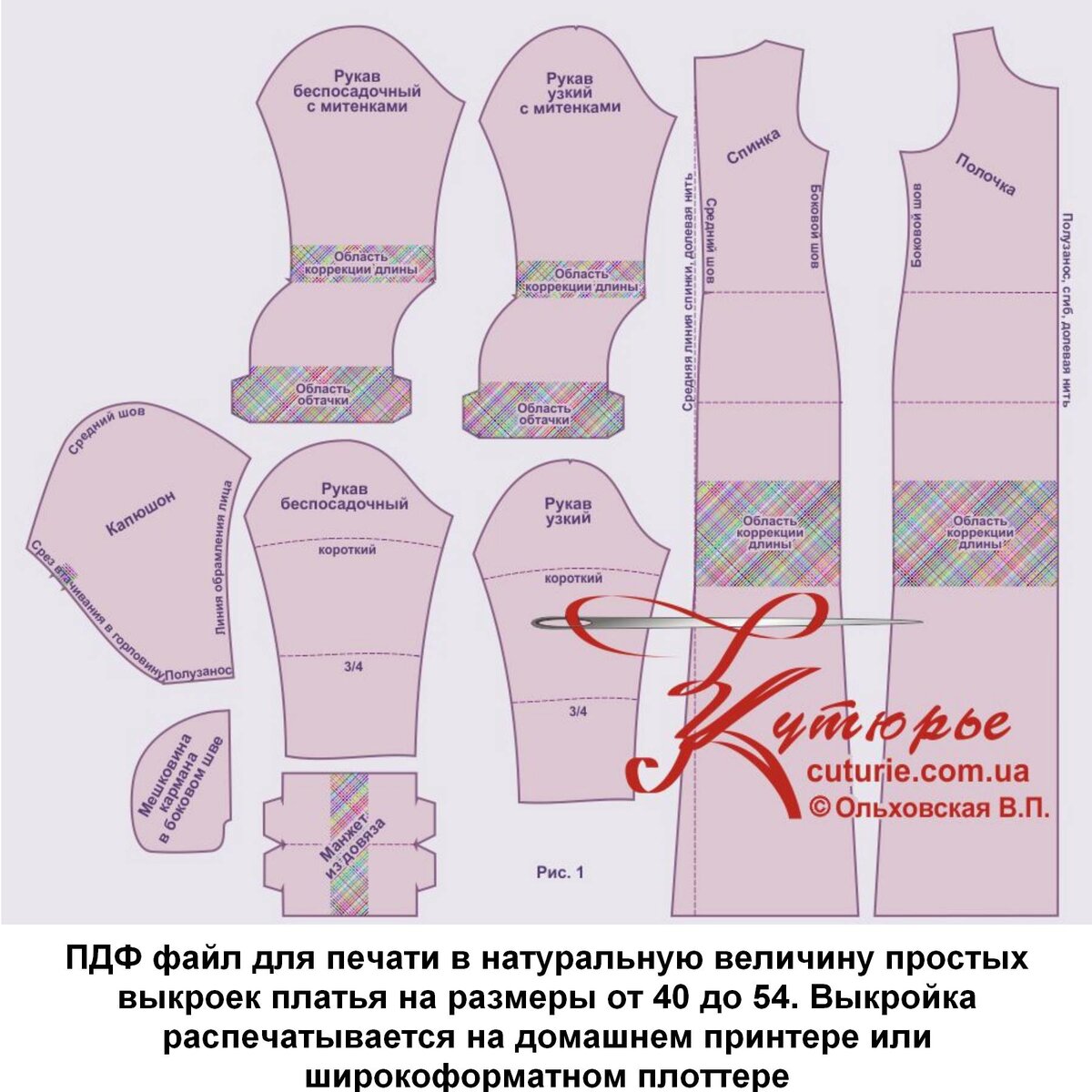 Рисунок лекал из ПДФ файла выкройки - все размеры в одном файле