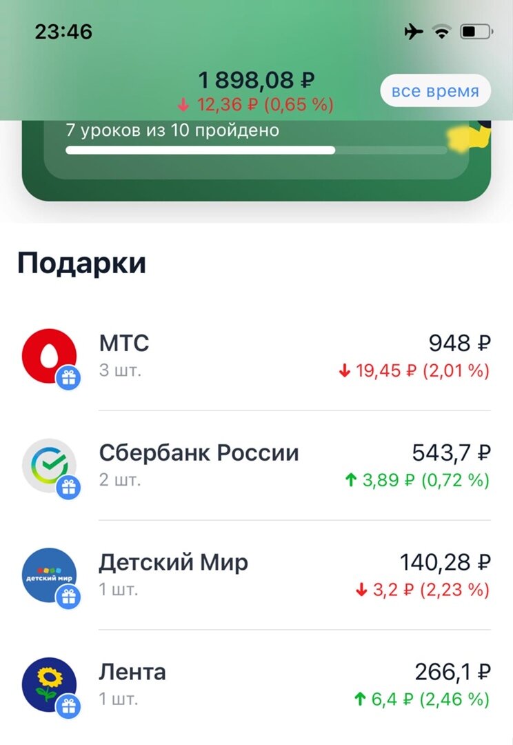 вот так выглядит мой счёт после 7 уроков