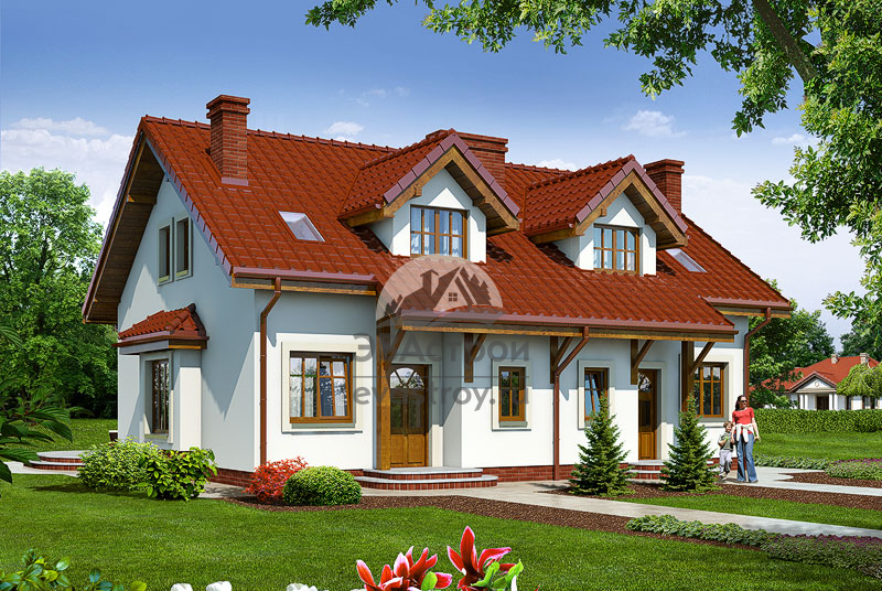 Проект дома 202 м2 на 2 семьи с мансардой, балконом и террасой - 102-83