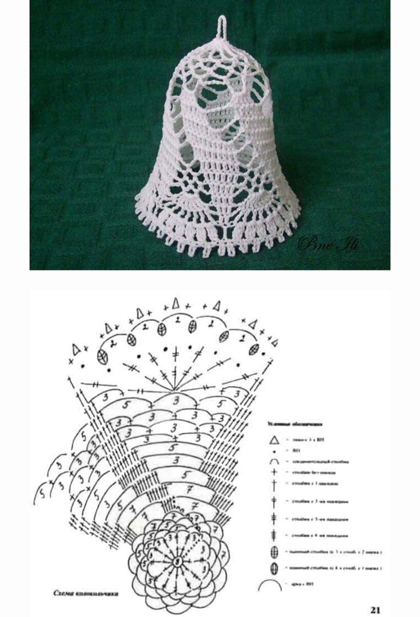 Колокольчик и снежинка крючком схема. Вязание крючком схемы колокольчики
