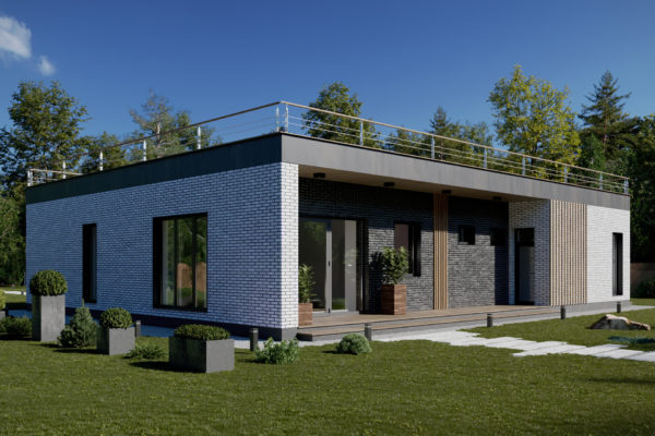 Вид на главный и левый фасады дома. Источник изображения: Дзен-канал ""АСП" - проекты и планы домов"; сайт acpdom.ru