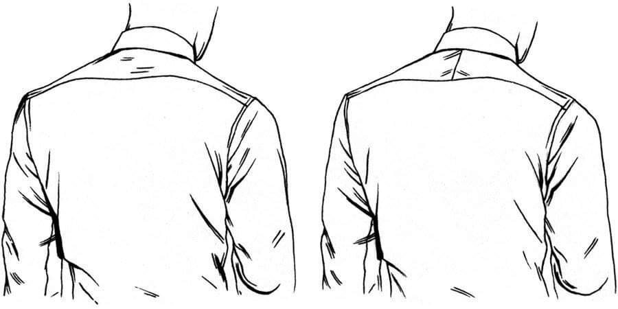 Цельная (слева) и сшивная (справа) кокетка сорочки.