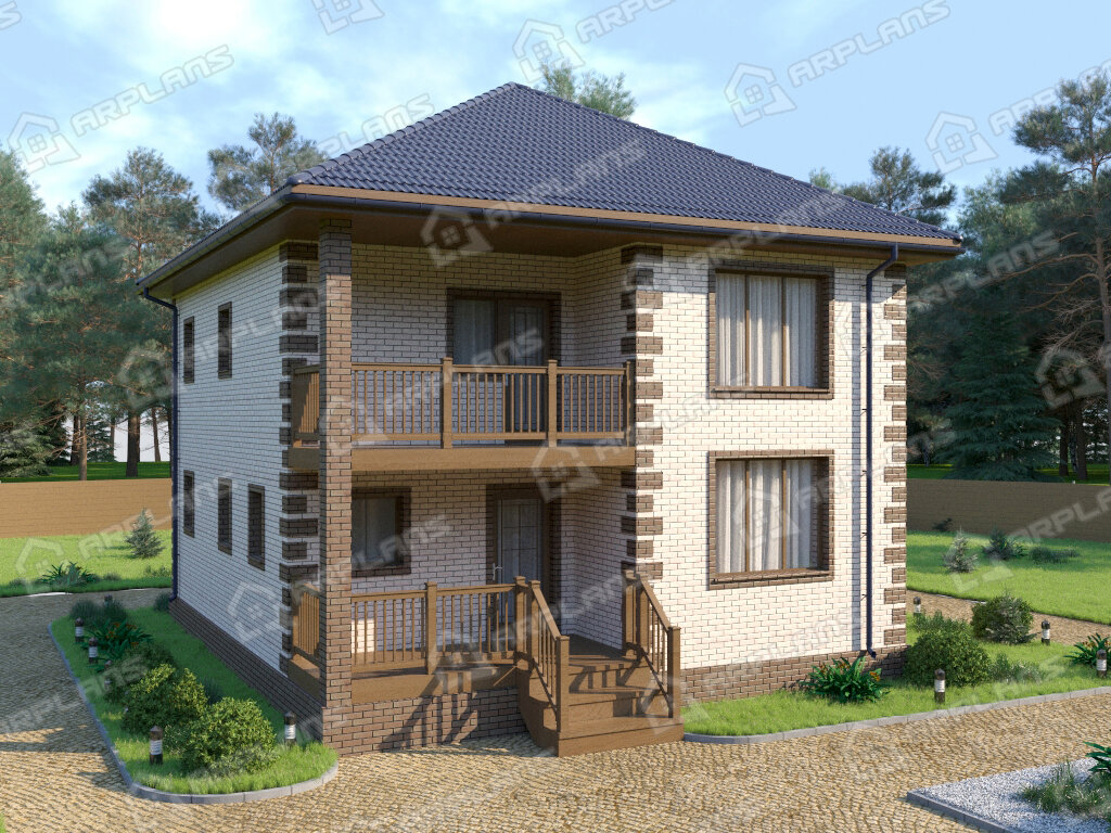 Фото 1 двухэтажного дома из газобетона с 3 спальнями, балконом, террасой и газовой котельной. 150 кв м. Источник arplans.ru Проект К-150