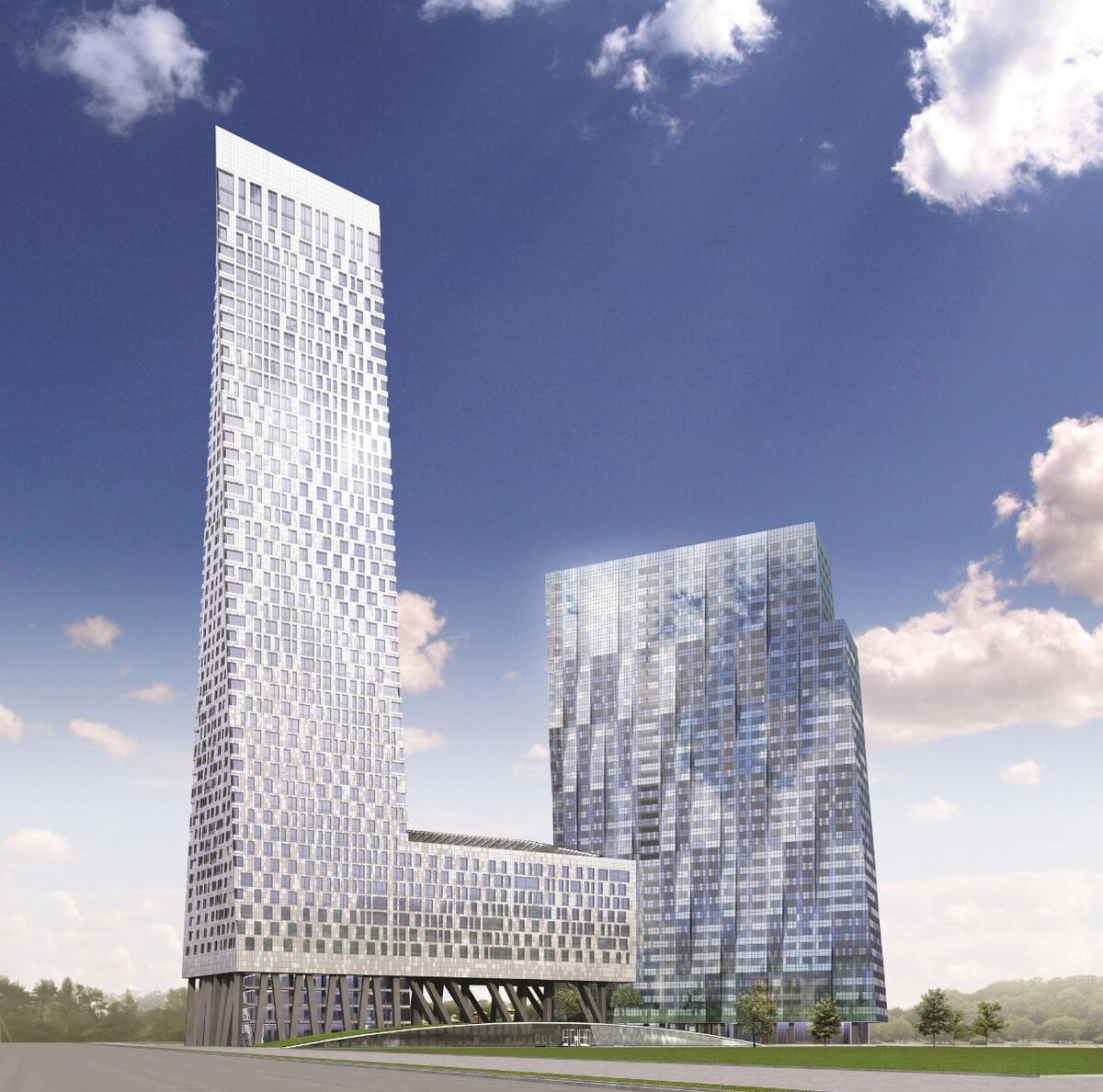 Проект комплекса выглядит довольно внушительно. Обратите внимание на красиво расставленные "ножки" башни.