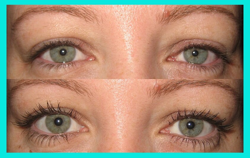 Ресницы накрашены с вытягиванием по естественному росту