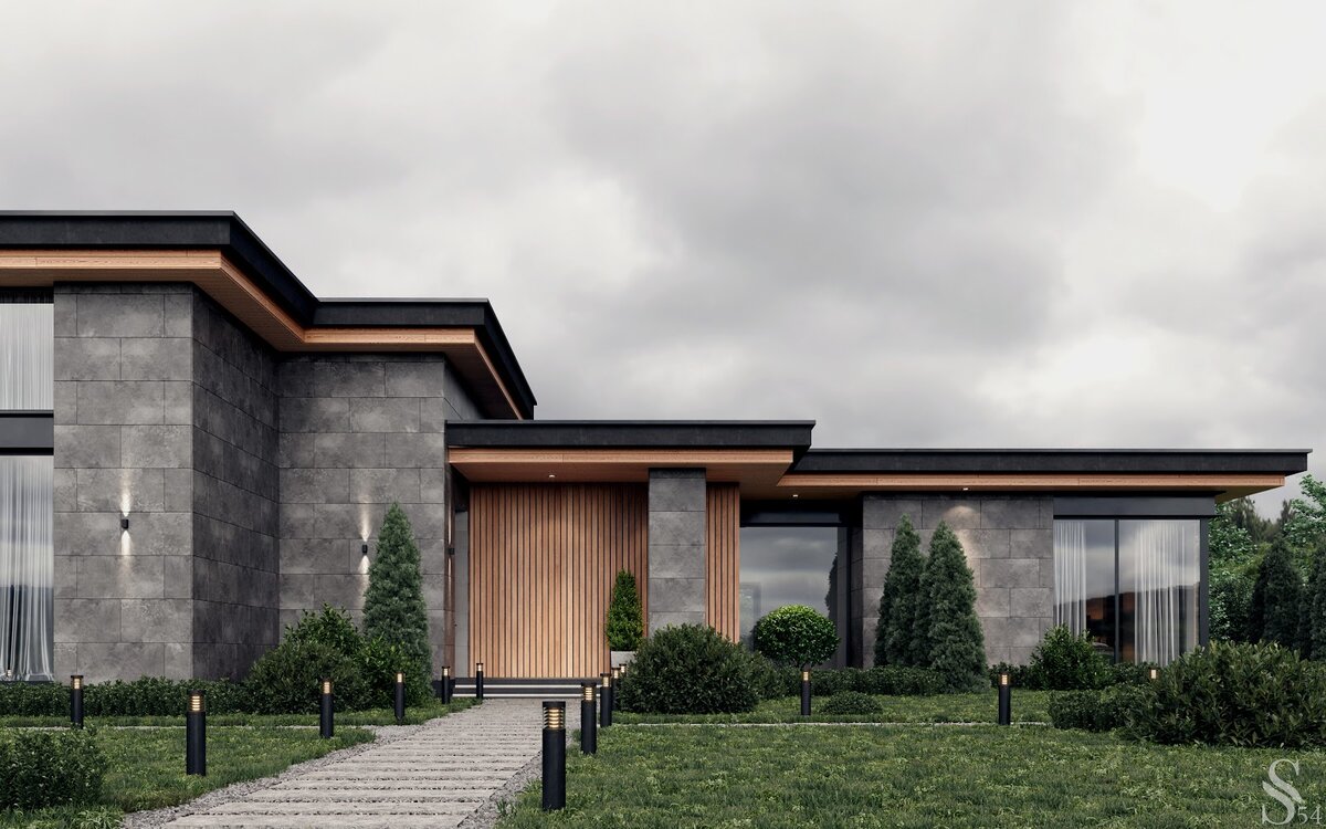 В отделке были использованы натуральные материалы – дерево и керамогранит