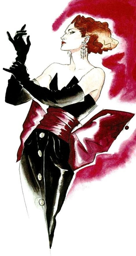 Yves Saint Laurent, illustration Antonio Lopez, 1983.