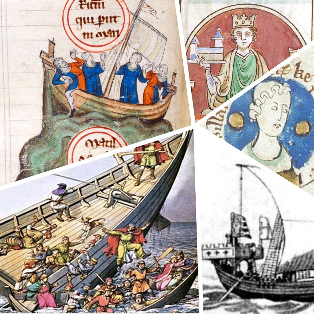 Иллюстрации кораблекрушения "Белого корабля". Изображения короля Генриха  I и наследного принца Уильяма (Вильгельма).