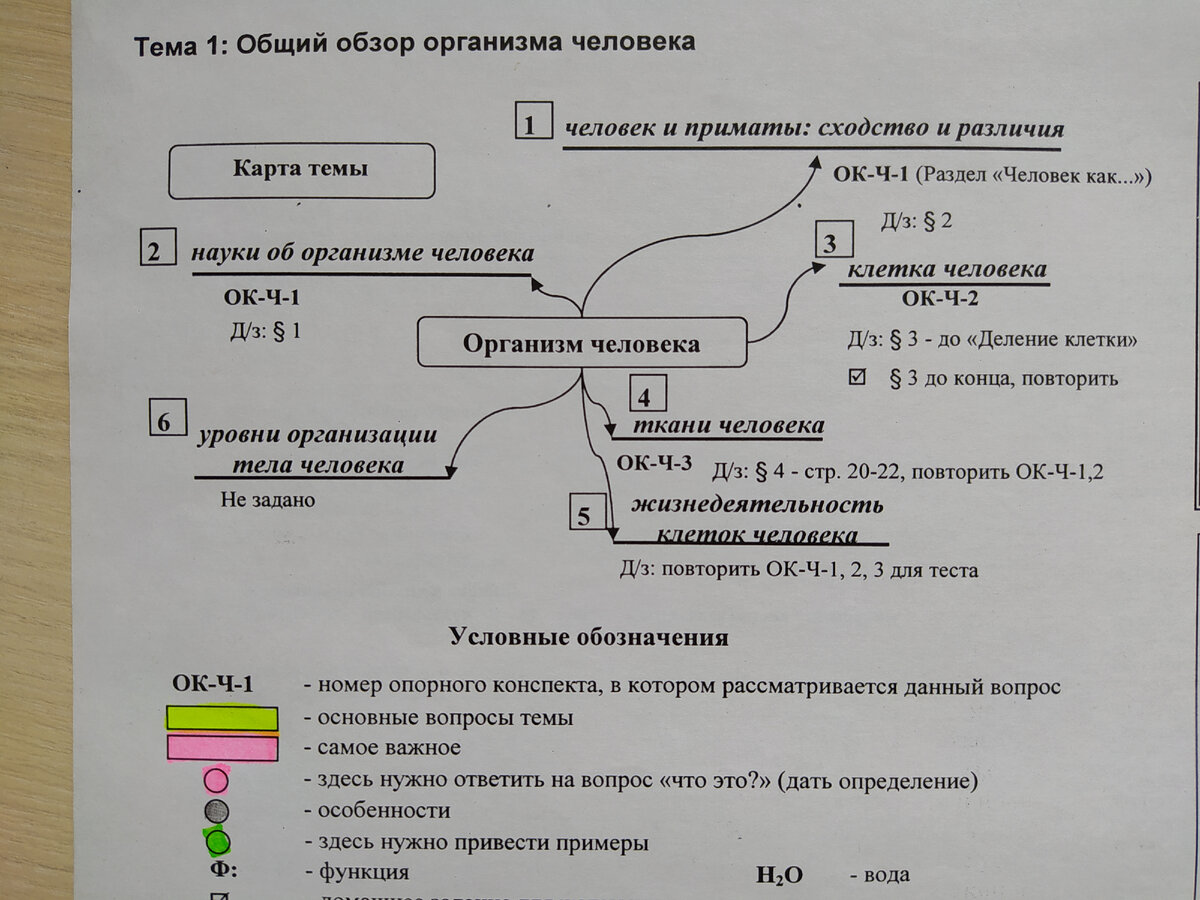Фрагмент "Карты темы" - раздатки на каждого школьника.