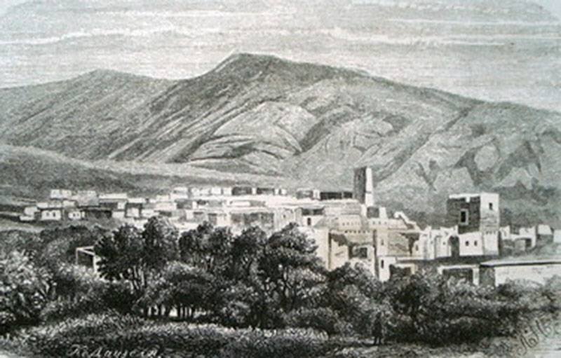 Аул Хунзах с ханским дворцом. Рисунок XIX век. Неизвестный автор