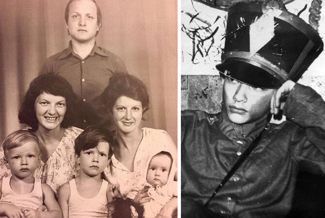 Никита Панфилов. На фото слева: с мамой (с левой стороны), отцом, тетей и (предположительно) её детьми