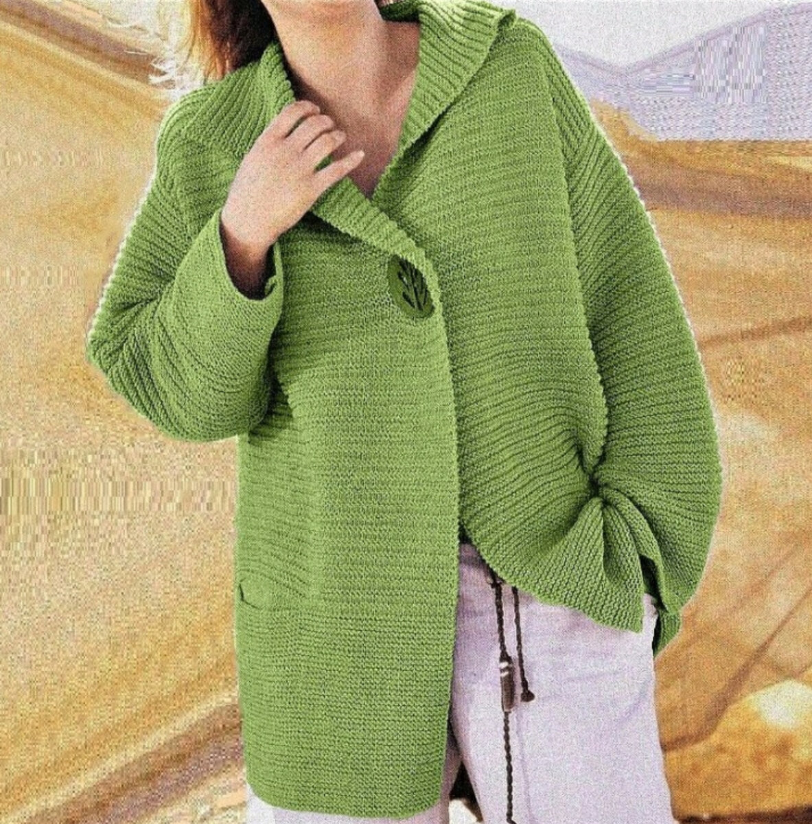 Простой жакет двойной платочной гладью.