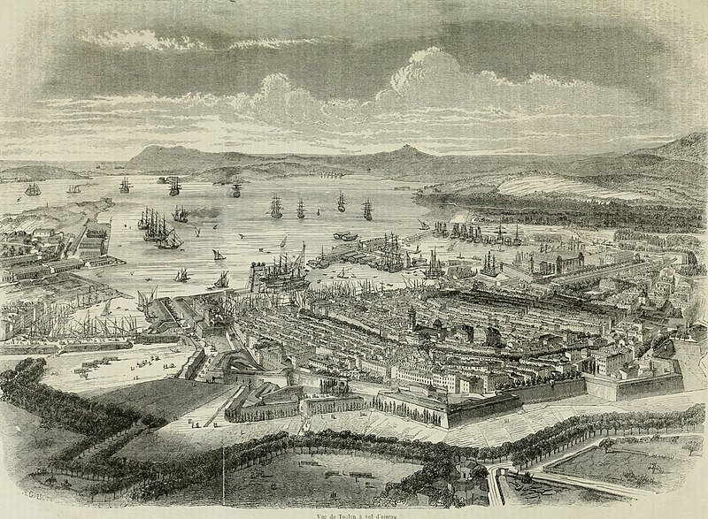 Тулон на рисунке 1843 года. Как видим, город всё ещё не слишком велик.