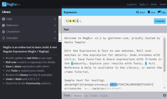 RegExr-интерфейс