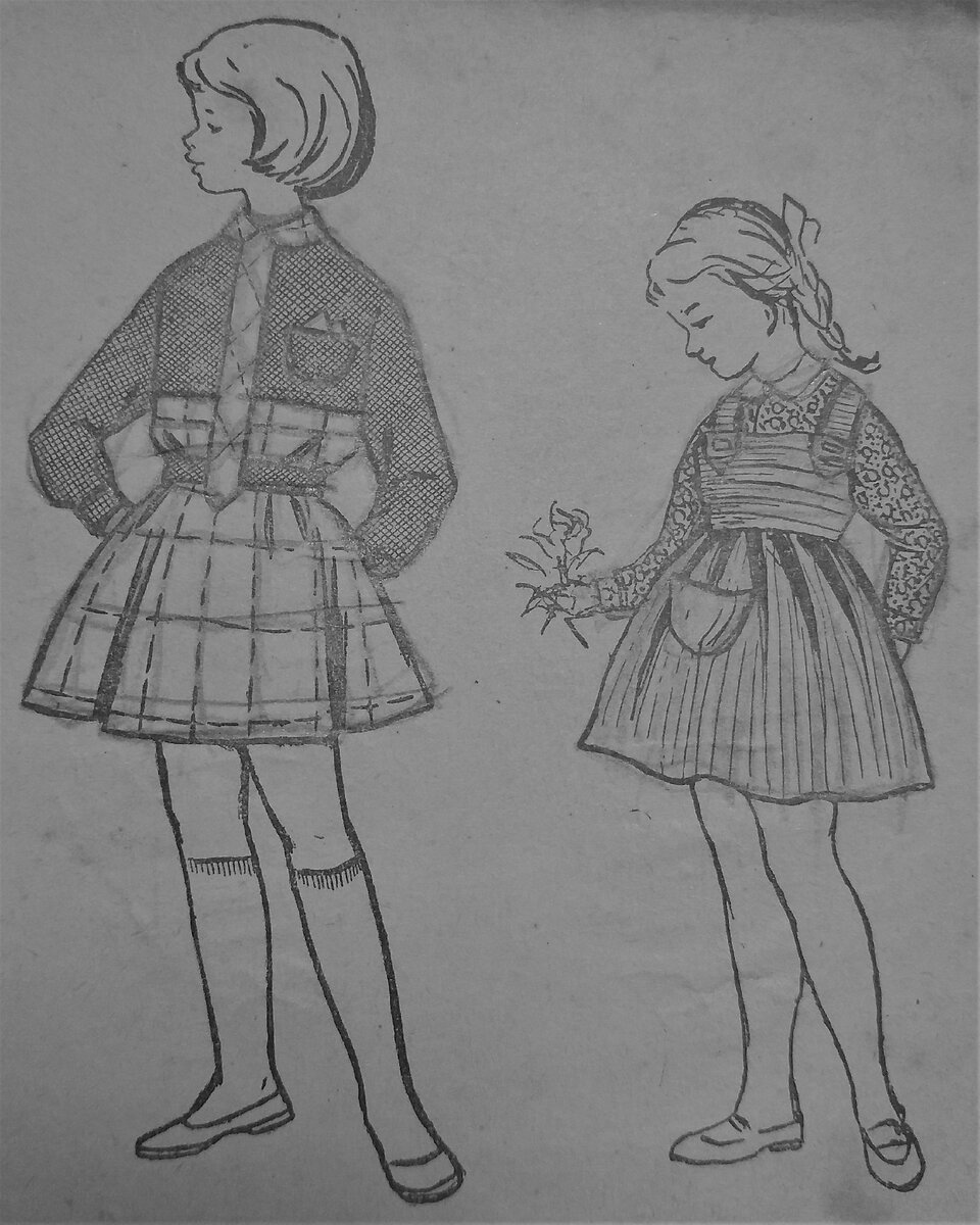 Одежда для девочек. Иллюстрация из книги - В.Д.Коваленко. Кройка и шитьё дома, 1960