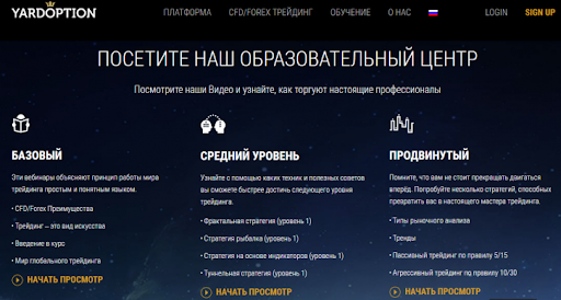 Официальный сайт брокера Yardoption