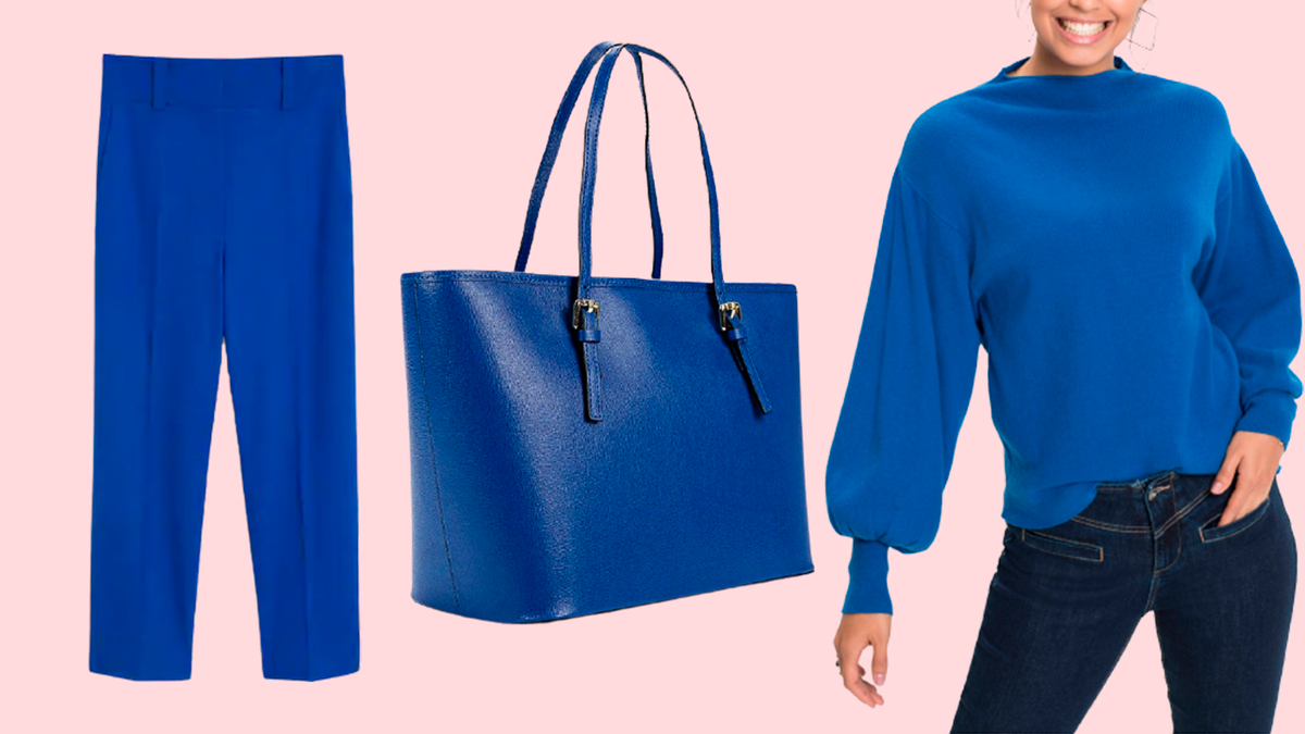 4 - укороченные брюки можно сочетать с акцентными носками, как однотонными, так и с геометрическим рисунком. 5 - синяя сумка-шопер сама может стать акцентом в монохромном образе другого цвета. 6 - трикотажный пуловер с актуальными рукавами буф - чем свободнее он будет сидеть в области талии, тем лучше он будет смотреться.