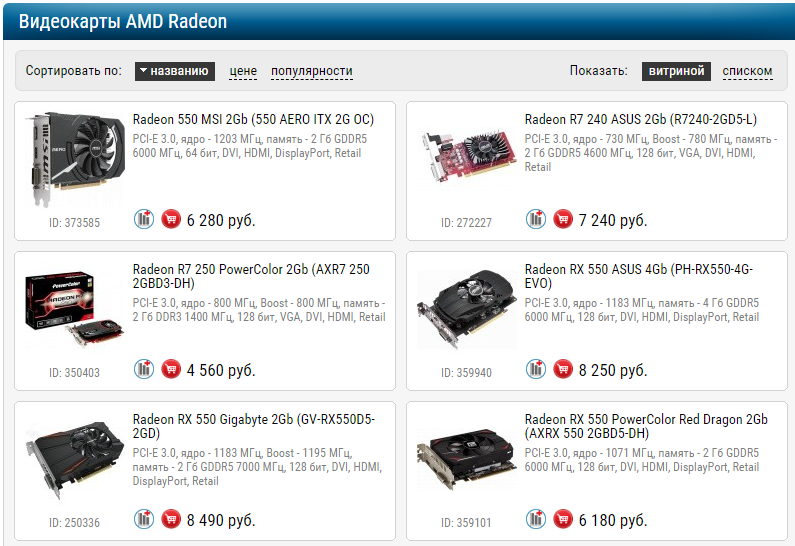 Весь ассортимент карт AMD