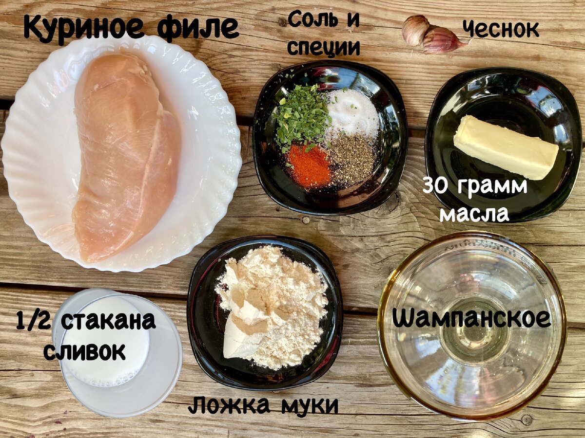 Ингредиенты для курицы в «шампанском»