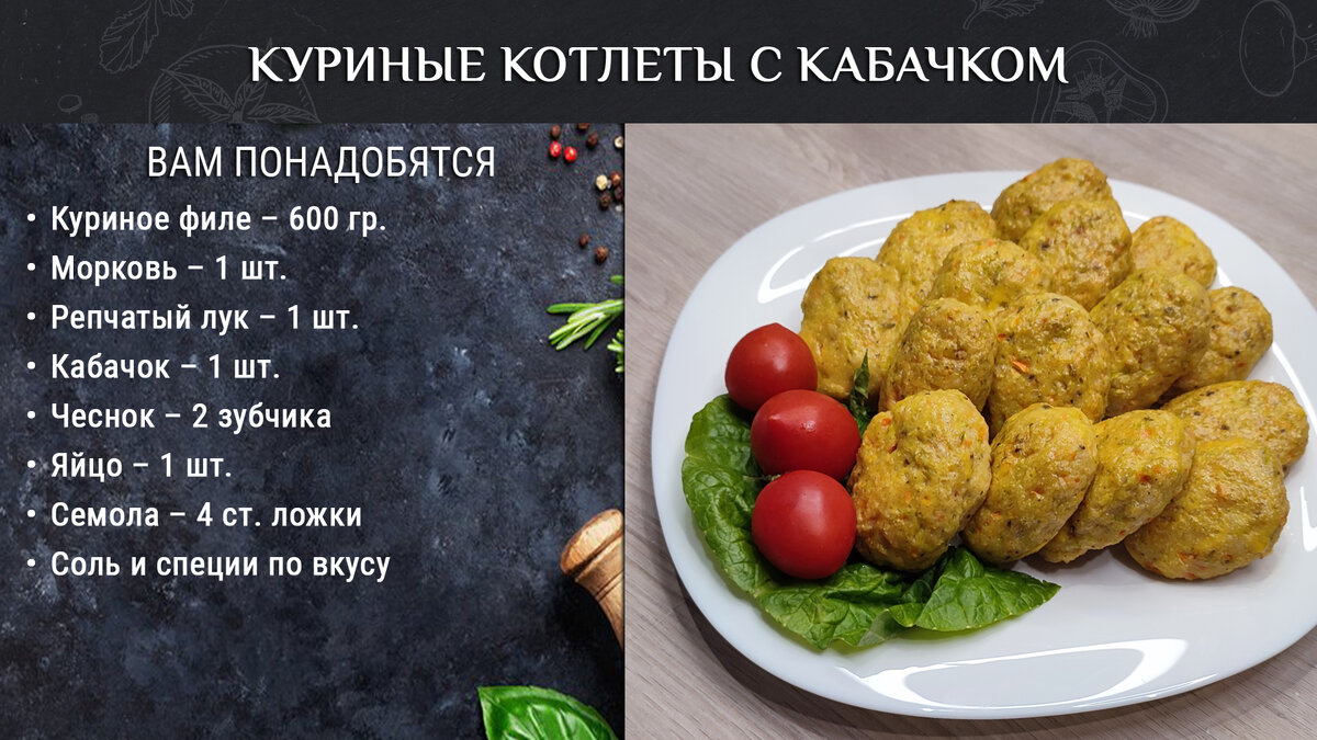 Ингредиенты для рецепта "Куриные котлеты с кабачком"