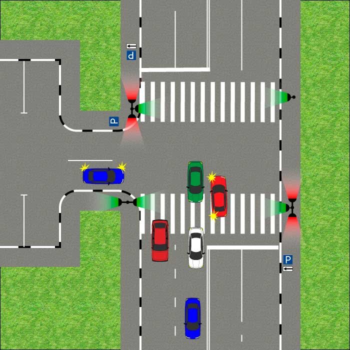 Завершение маневра водителем красного автомобиля