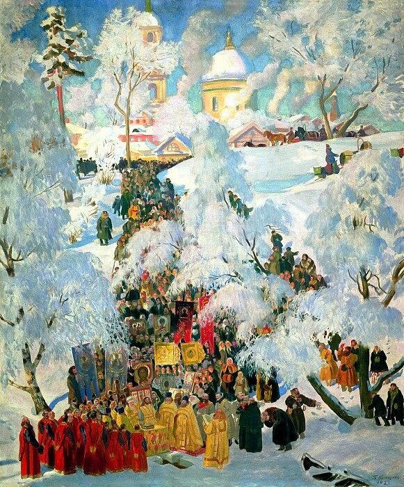 Борис Кустодиев . Крещенское водосвятие. Фото взято из открытого истосника в интернете.https://img0.liveinternet.ru/images/attach/d/1/133/487/133487692_RRSRyoS_RSSSRRRyoRR__RRyoRR__RSRSRRSRRR_RRRRSRSSRyoR_1921_R.jpg