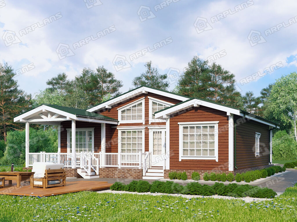 Фото 2 одноэтажного каркасного дома с 3 спальнями, газовой котельной и террасой. Общая площадь 137 кв м. Источник arplans.ru Проект И-047 