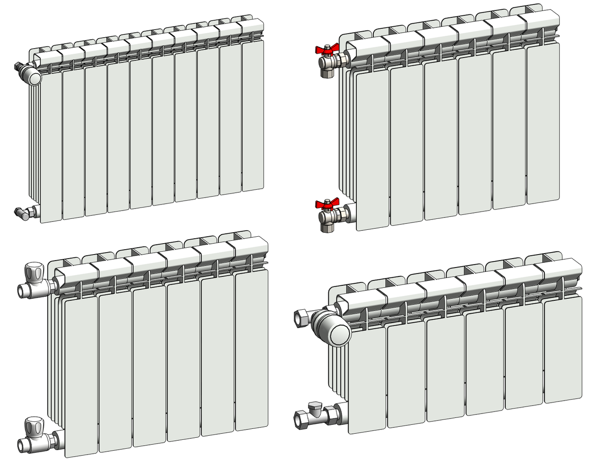 Примеры семейств Revit секционных радиаторов с боковым подключением