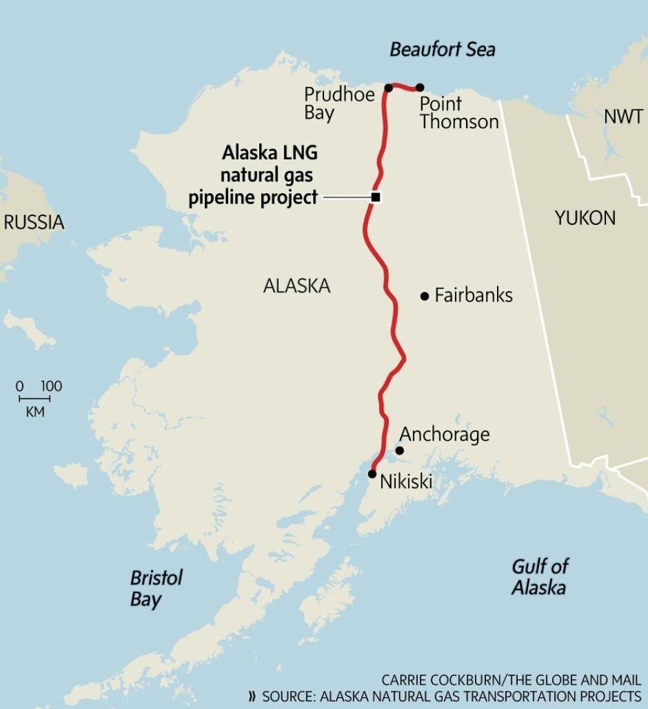 Проект включает строительство завода СПГ на юге Аляски и трубопровода длинн...