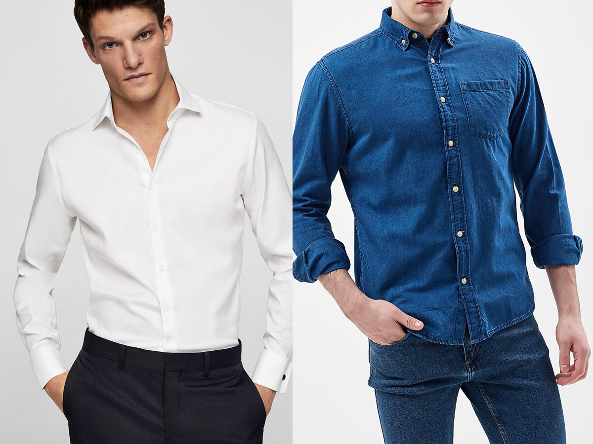 Правильно выбрать рубашку. Прямая и приталенная рубашка разница. Как носить приталенную рубашку мужчине. Какие рубашки подойдут бритоголовым. Низ рубашки какой выбрать.