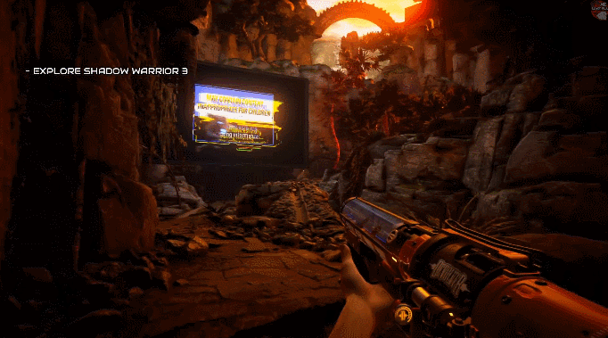 А вот мы и на месте. Здесь, на стенде Shadow Warrior 3, можно посмотреть трейлер игрового геймплея.