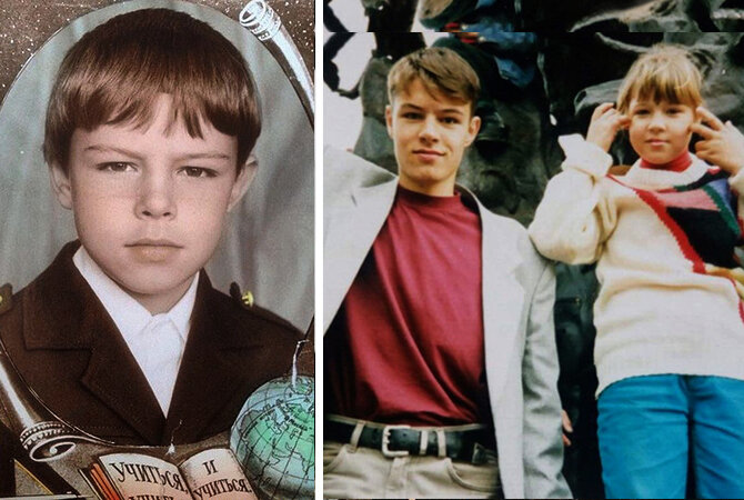 Евгений Пронин в детстве и юности. Справа с сестрой Ириной