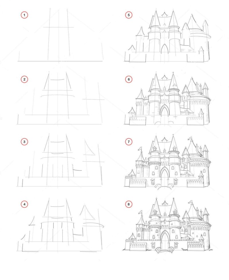 Замок рисунок. Как нарисовать замок рыцаря рисунок. Как нарисовать крепость рисунок Старый замок