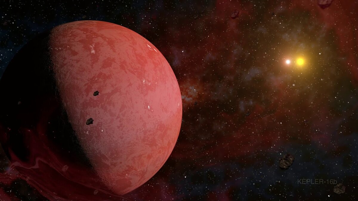Экзопланета у двойной звезды Kepler-16 AB в созвездии Лебедя. Орбитальный период обращения вокруг пары материнских звёзд составляет 229 дней. 