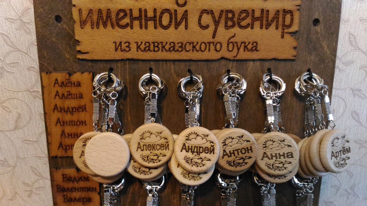 Именные брелки на стенде. 