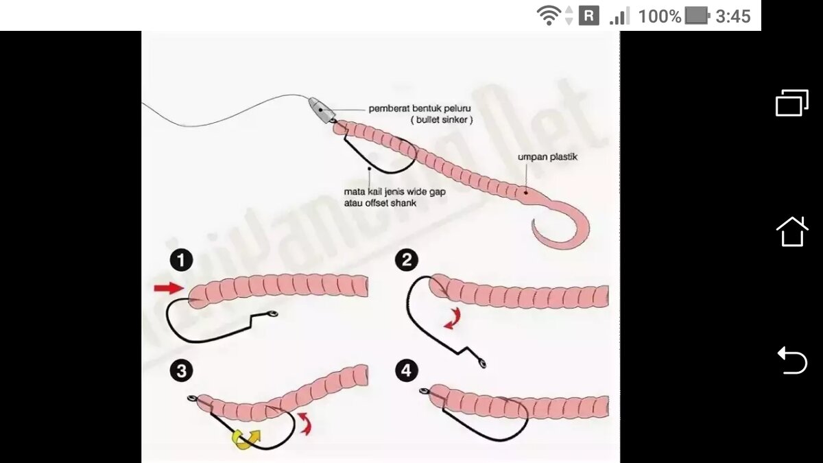 фото рисунок - как правильно насадить силикон на офсетный крючок